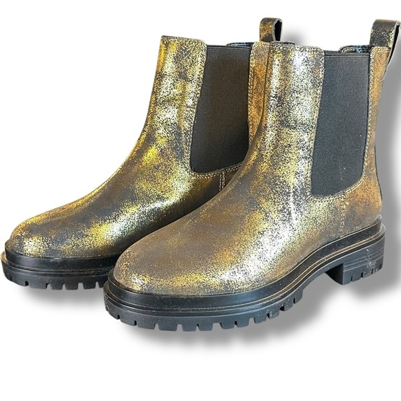 NWT Lauren Ralph Lauren ‘Corinne’ Pull-On Chelsea Boots in Black/Bronze Metallic